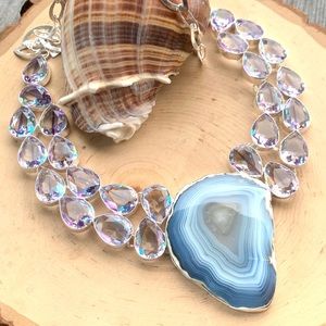 Blue Large Agate Purple Topaz Sterling Necklace